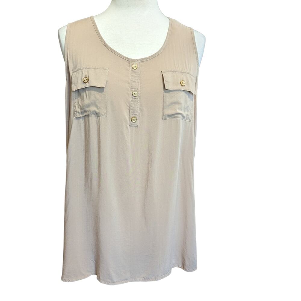 Active USA Tan Sleeveless Blouse with Pockets 2XL